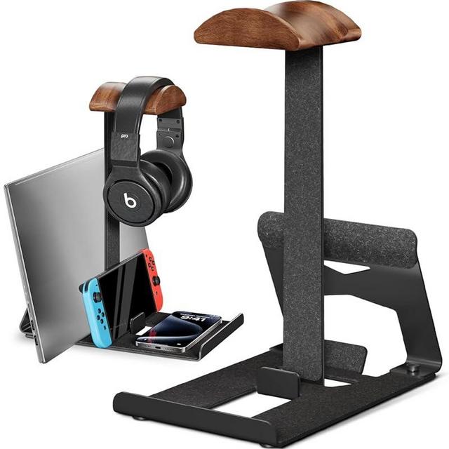 Viozon Headphone Stand with Laptop Dock Holder, All-in-One Desk Organizer for Gaming & Workstation Setup/iPad&Switch, Controller Rest Storage, Wood Headset Stand for Airpods max/Sony/Razer.