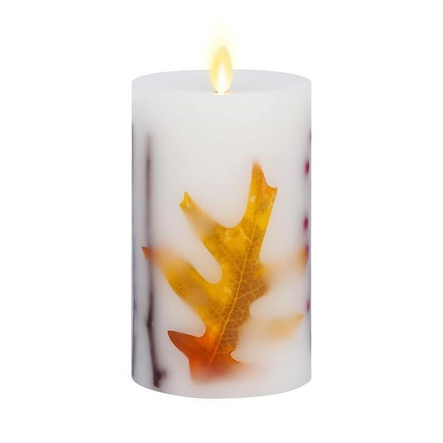 Luminara Flameless LED Candle Orange Fall Leaf Embedded Real Wax Moving Flame Pillar Unscented with Recessed Edge, Remote Ready, Timer (3.5 x 6.5 inch)