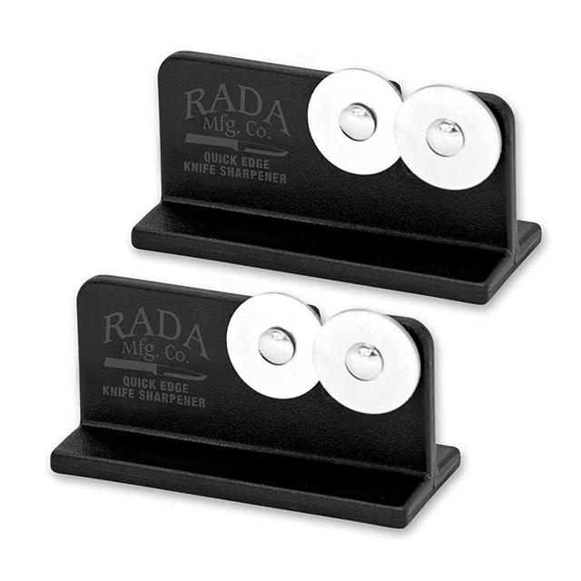Rada Cutlery Quick Edge Knife Sharpener Stainless Steel Wheels Made in the USA, 2 Pack, Black