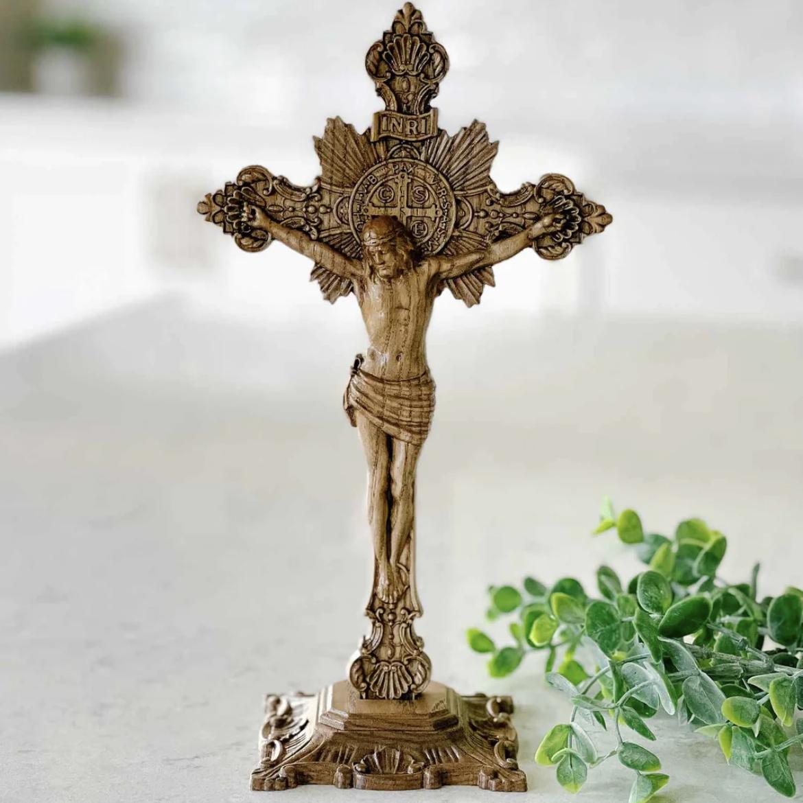 Carved Wooden Crucifix - with Base