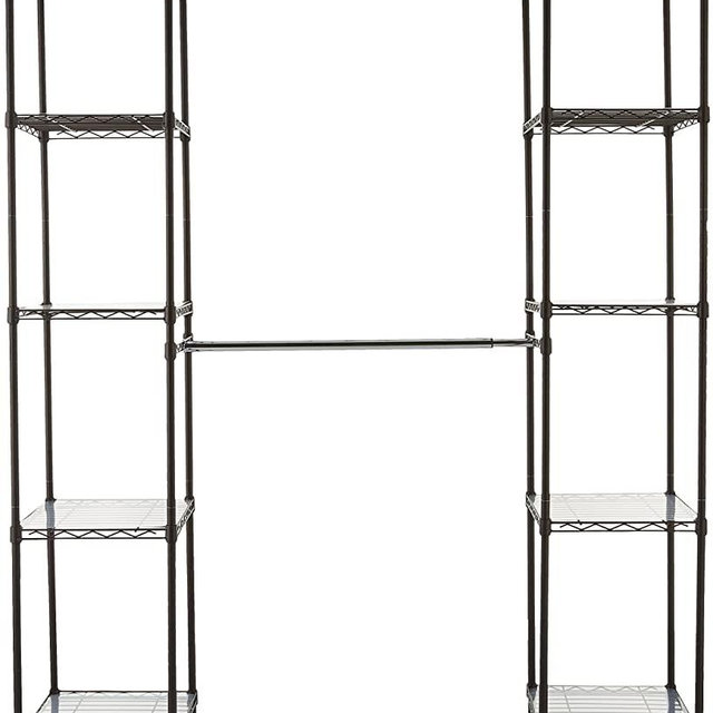 AmazonBasics Expandable Metal Hanging Storage Organizer Rack Wardrobe with Shelves, 14"-63" x 58"-72", Bronze