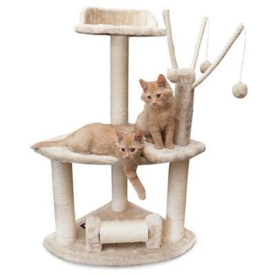 Majestic Pet Casita Faux Fur Activity Center Cat Scratcher Honey 36 in