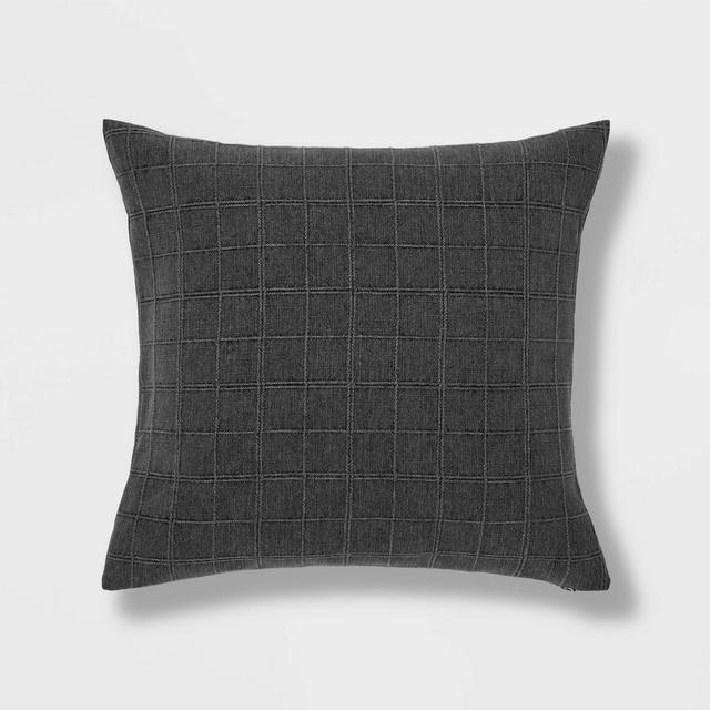 Woven Washed Windowpane Square Pillow Dark Gray - Threshold™