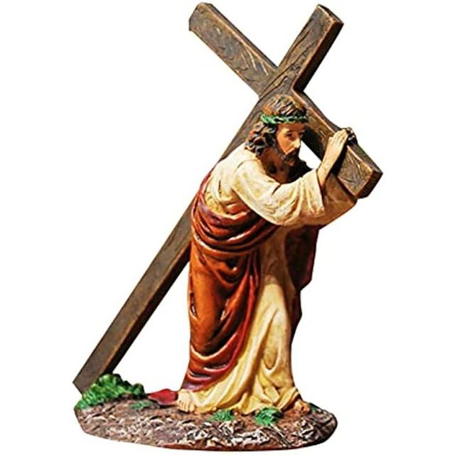 qzjijosen 4.7Inch Tall Jesus Cross Figure - Jesus Ornament Church Decoration, Resin Figurine, Christian Gift for Home, Office, Easter Decoration