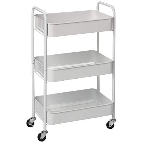 CAXXA 3-Tier Rolling Metal Storage Organizer - Mobile Utility Cart with Caster Wheels, White