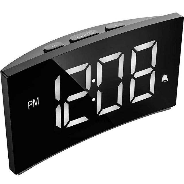 PICTEK Digital Alarm Clock, 5" Curved Dimmable LED Screen, Digital Clock for Kid Senior, Ultra-Clear White Large Number, 6 Brightness, Snooze, 12/24H, Alarm Clock for Bedroom Office (NO Adapter)