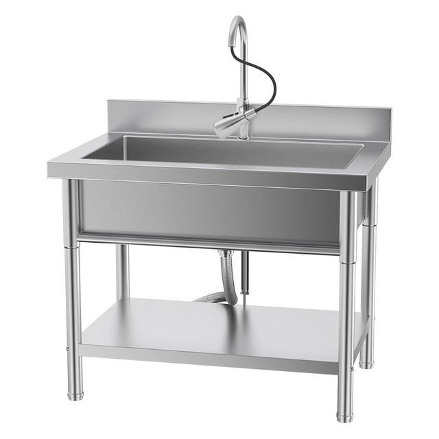 PurezmMoto Stainless Steel Sink Freestanding Single Bowl Utility Sink Includes Pull-Out Faucet, 39.37" x 23.6" x 31.5" for Garage, Laundry Room, and Commercial Use