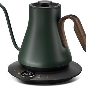 INTASTING Gooseneck Electric Kettle with ±1℉ Temperature Control for Pour Over Coffee & Tea, Quick Heating, BPA-Free Stainless Steel, Built-in Brew Timer, 1500W/0.9L (Forest Green)