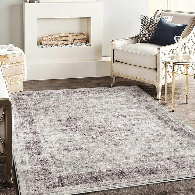 CHAMPLANT Washable Area Rug 4'x6' Floral red Traditional Floor Cover Foldable Thin Rugs Retro Kitchen Indoor Distressed Non Slip Carpet Floral Print Mat Bedroom Living Room