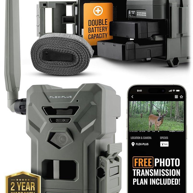 SPYPOINT Flex-Plus Cellular Trail Camera, 36MP Photos and 1080p Videos w/Sound, Double The Battery Capacity, GPS-Enabled, Dual-SIM LTE Connectivity, 100' Flash & Detection Range, 4 Capture Modes