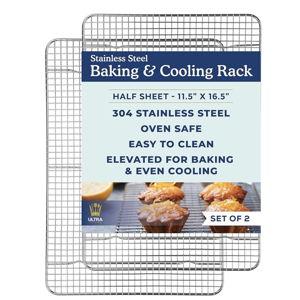 Ultra Cuisine Oven-Safe, Dishwasher-Safe 100% Stainless Steel Cooling and Baking Rack Set Heavy Duty Tight-Wire - 11.5 x 16.5-inch - Set of 2 - Half Sheet Pan Cooling Racks