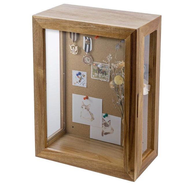 MyGift 11 x 15 Inch Wall Mounted Acacia Solid Wood Deep Shadow Box with Cork Back, Premium Clear Acrylic Viewing Panels, and Hinged Door with Magnetic Closure
