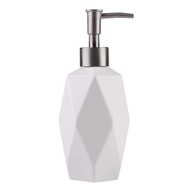 Soap Dispenser 350ml/12oz Ceramic Lotion Dispenser Porcelain Liquid Soap Pump for Kitchen Bathroom Washroom (White)