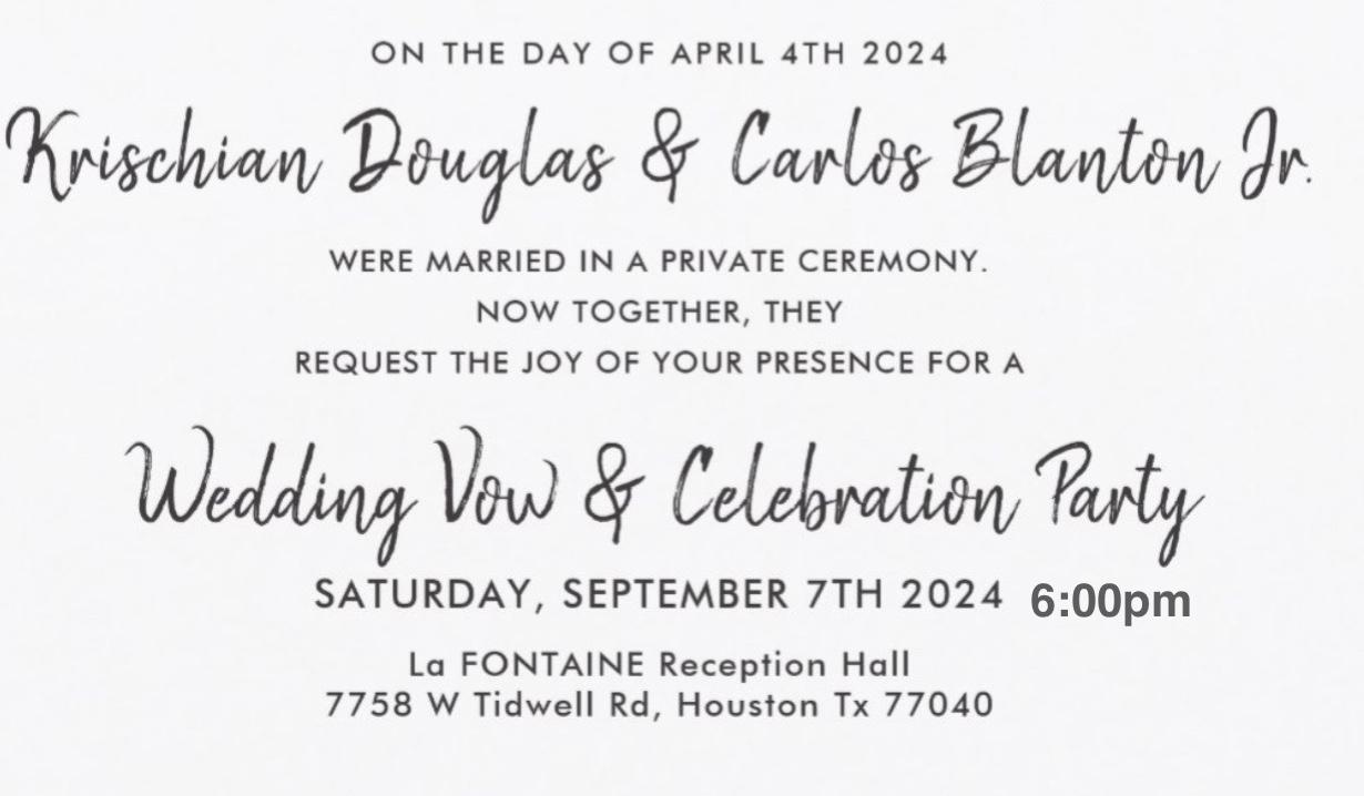 The Wedding Website of Krischian Blanton and Carlos Blanton