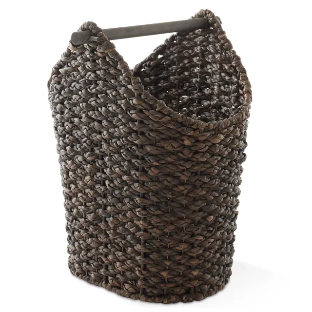 Casafield Toilet Paper Roll Holder Storage Basket with Wood Bar - Espresso, Woven Water Hyacinth Wicker Bathroom Tissue Storage Organizer