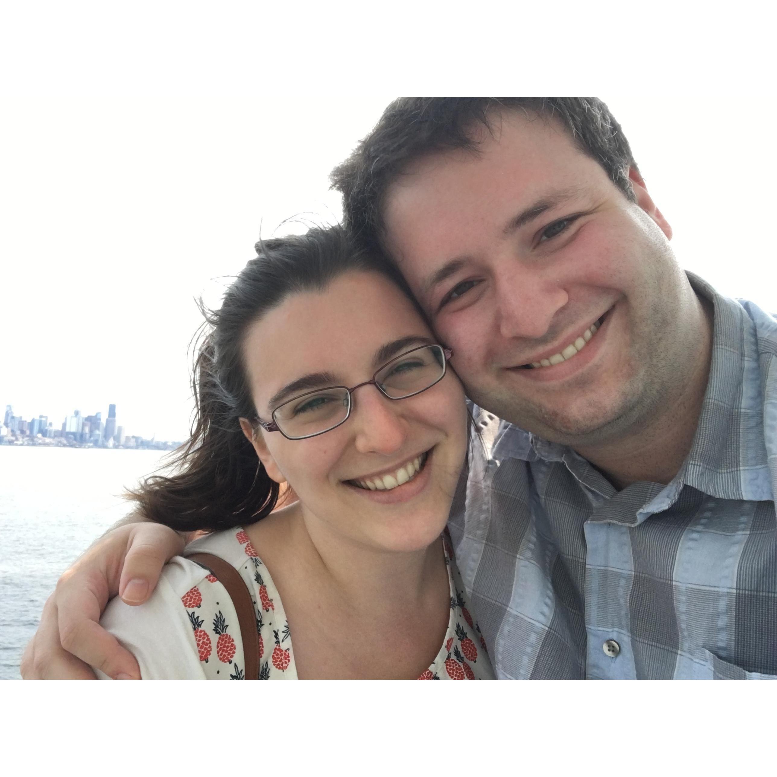 On the ferry in Seattle in 2018- our first vacation together.