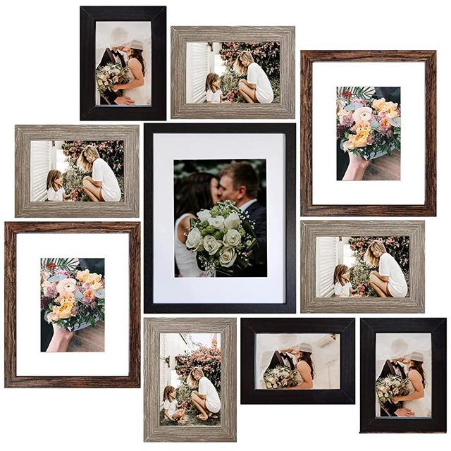 Picture Frames Collage, Gallery Wall Frame Set with 11x14 8x10 5x7 4x6 Frames in 3 Different Finishes, Set of 10
