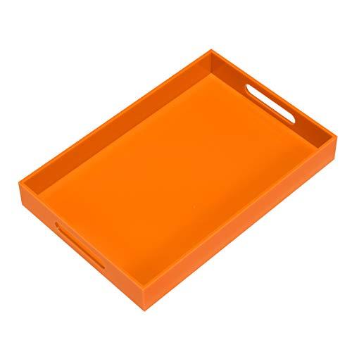 KEVLANG Orange Sturdy Acrylic Serving Tray with Handles-10x15Inch-Serving Coffee,Food,Breakfast,Butler-Kitchen Countertop Tray-Makeup Drawer Organizer-Vanity Table,Ottoman Tray-Decorative Tray