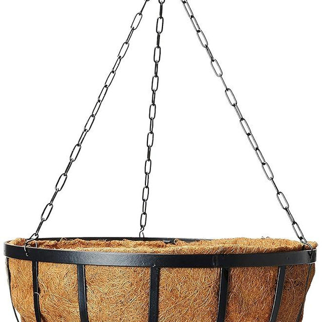 Arcadia Garden Products Coconut 1593 Solstice Round Hanging Basket Planter, 20-Inch, Black