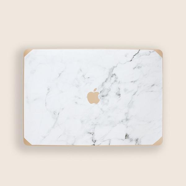 Gold and Logo White Marble MacBook Case