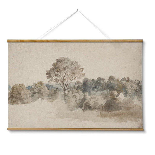 VIYYIEA Extra Large Size Canvas Wall Art, 36x54 Vintage Scroll Hanging Landscape Print, Rustic Watercolor Countryside Scene Wall Décor for Living Room, Bedroom, or Farmhouse