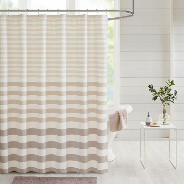 Madison Park Aviana Stripe Woven Shower Curtain in Taupe