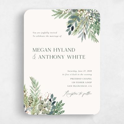 Green Rounded Wedding Invitation - Winslow Portrait
