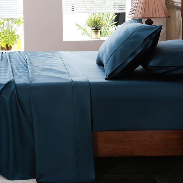 Overket Extra Deep Pocket Queen Sheets 18-24 Inch 100% Egyptian Cotton 1000 Thread Count Sateen Weave Soft Breathable 4 Pieces（Queen,Navy）