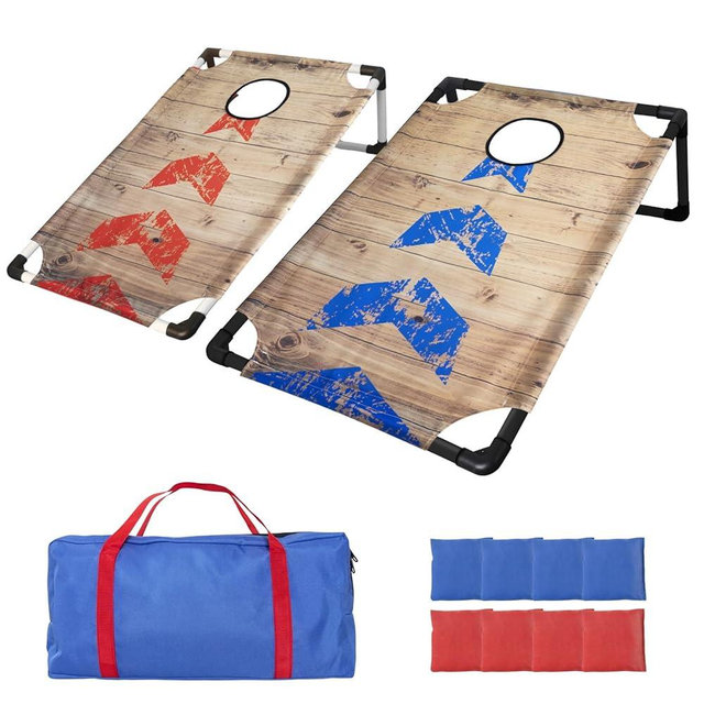 Portable PVC Framed Cornhole Game Set with 2 Collapsible Cornhole Boards, 8 Bean Bags and Carrying Case, Waterproof Mini Cornhole Set, Outdoor Indoor Yard Toss Games for Family (3 x 2-feet)