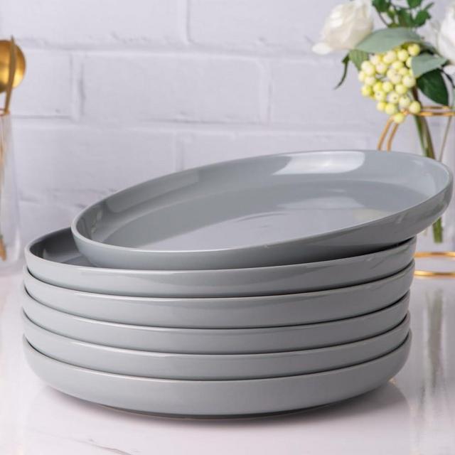 AmorArc Ceramic Dinner Plates Set of 6,10.5 inch Large Stoneware plates for Kitchen,Dinnerware Dishes set- Microwave,Dishwasher Safe,Scratch Resistant-GREY