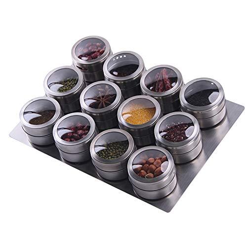 Sanvcomy 12 Magnetic Spice Jar Containers Spice Tins - Wall Mounted Stainless Steel Base - Easy to Install