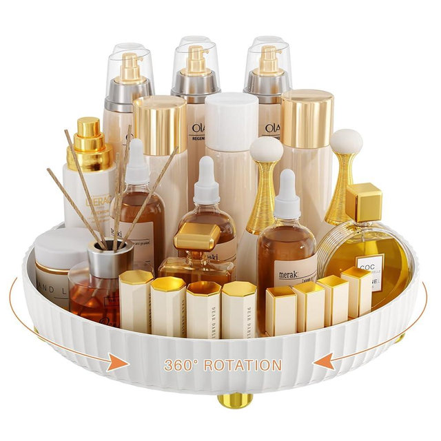 Bathroom Organizers and Storage - Rotating Makeup Organizer Tray for Perfume,Skincare,Cosmetics and Bathroom Storage,Lazy Susan Organizer,Big White