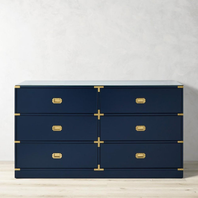 Campaign Navy Dresser With Glass Top, Pack Sku