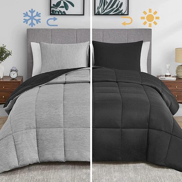 Umchord Black King Comforter Set, Reversible Cooling & Breathable Comforter, Lightweight All Season Down Alternative Comforter, 3 Pieces Bedding Comforter Set (106"x90")