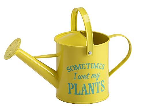 Laila and Lainey Small Indoor Watering Can - Housewarming Gardening Gift for Women - Decor: Wet My Plants Quote - 1.6 L - Great for Your Best Friend - Yellow Galvanized Metal