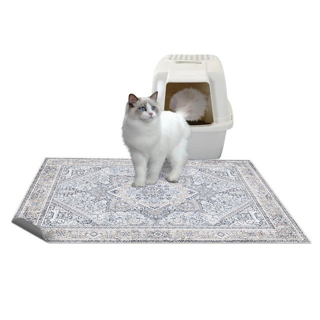 Blue Kitty Washable Litter Trapping Mat - 2 Pack, Large Reusable, 36x48 Inches, Paw-friendly, Waterproof, Non-slip, Compatible With Cat Box