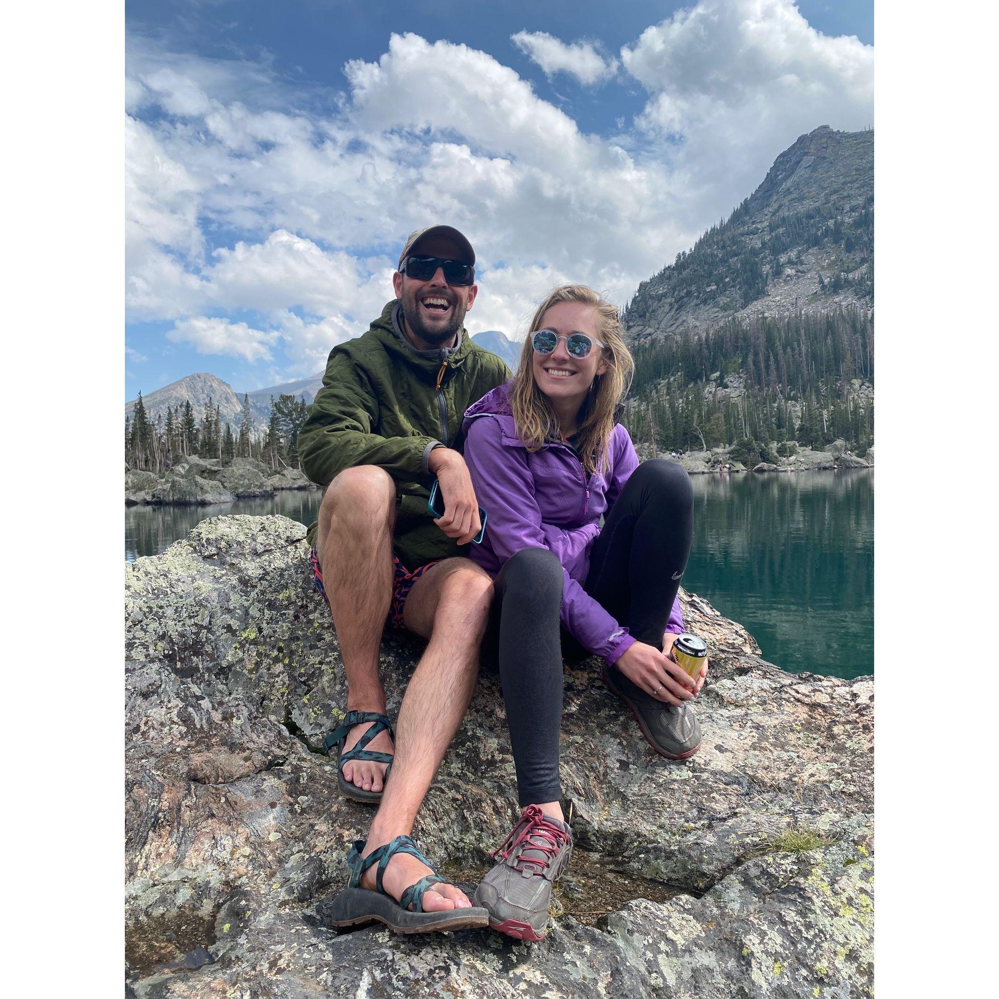 Post swim lounging at Lake Haiyaha