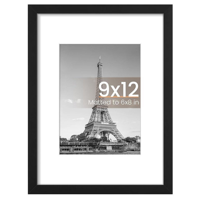 upsimples 9x12 Picture Frame, Display Pictures 6x8 with Mat or 9x12 Without, Wall Hanging Photo Frames, Black, 1 Pack