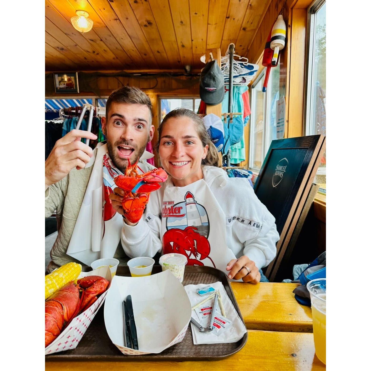 Learning how to eat a lobster with William's parents in Boothbay Harbor Maine this past summer!