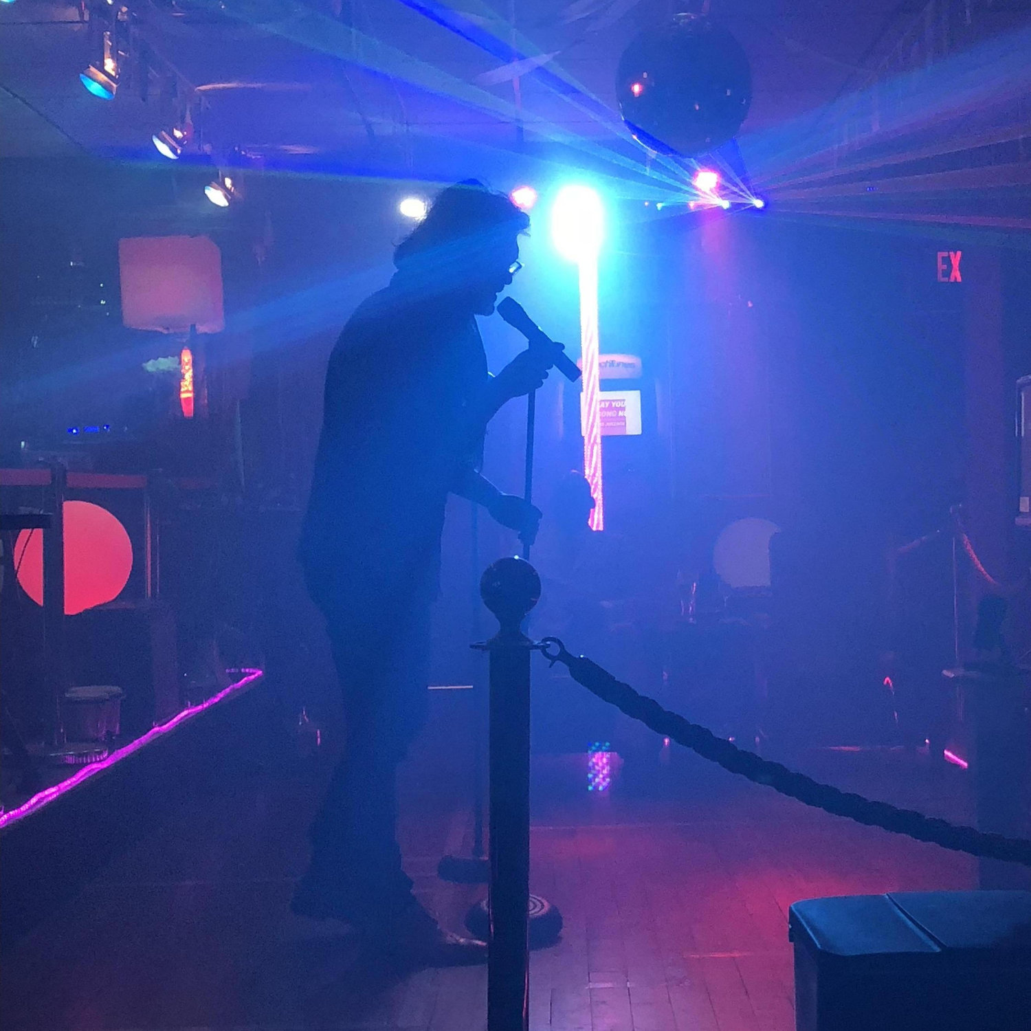 Michael in all his karaoke glory. #dreamboat