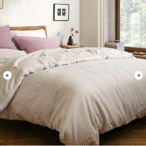 {Color: Oxford Stripe in Oat Chambray, Size: King} Washed European Linen Duvet Cover
