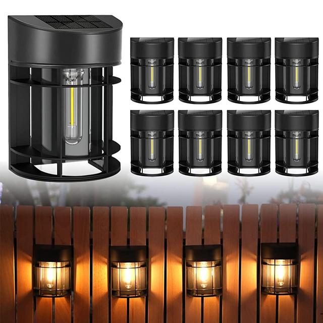Solar Fence Lights Outdoor 8 Pack Deck Lights Solar Powered with Edison LED Bulbs, Waterproof Solar Outdoor Lights for Garden Fence Post Patio Backyard Decor