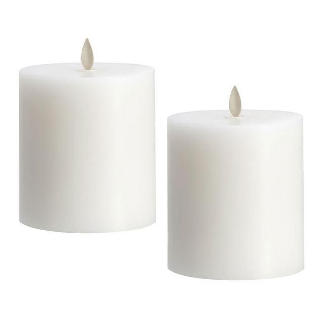 Premium Flickering Flameless Wax Pillar Candle, White - Set of 2 - 4X4.5