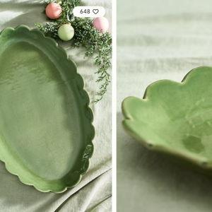 Scalloped Rim Stoneware Oval Serving Platter