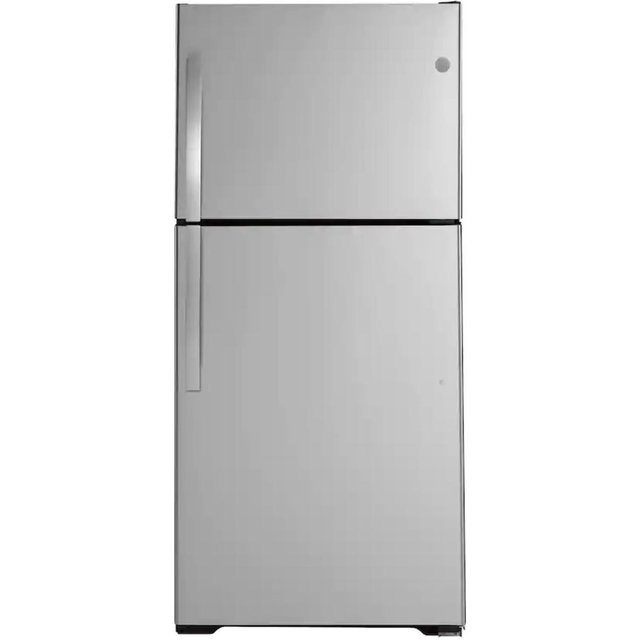 GE - 21.9 Cu. Ft. Top-Freezer Refrigerator with Garage Ready Performance - Stainless Steel