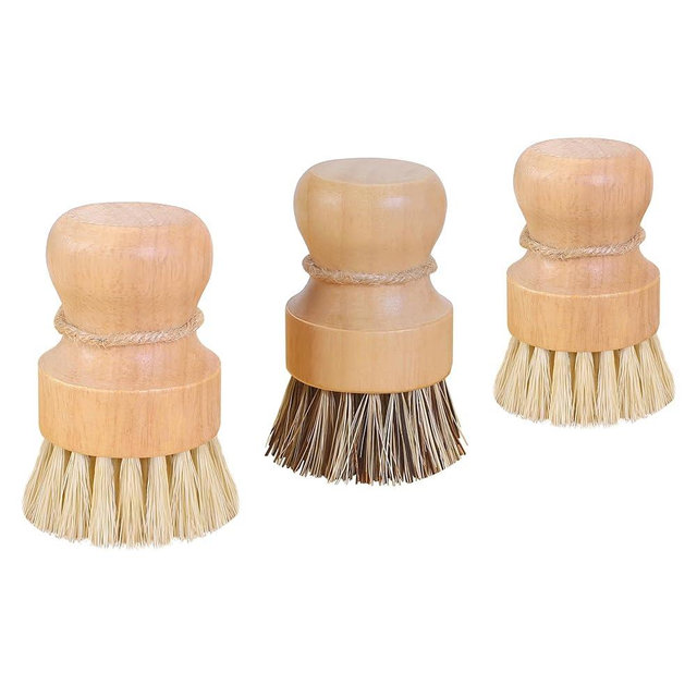 ABuYanOIn Wooden Dish Scrub - Natural Fiber Scrubber for Handle Kitchen Food & Dishes and Vegetable - 3 Pack