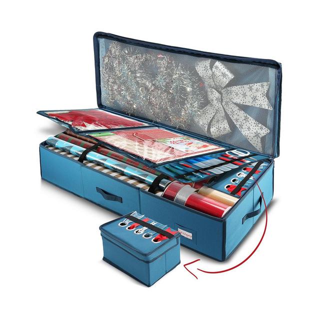 Premium Holiday Gift Wrapping Paper & Accessories Storage Organizer Box - Large