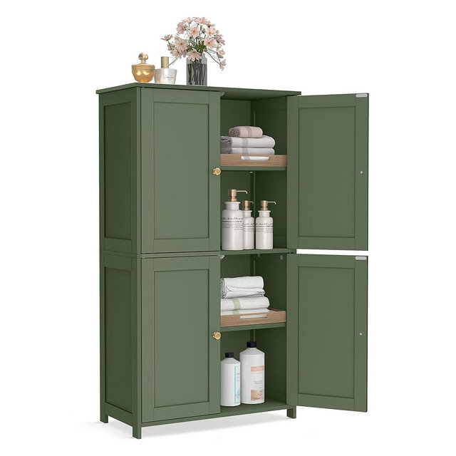 VASAGLE Floor Storage Cabinet, Shaker Cabinet with 2 Adjustable Shelves, 4 Doors, Tall Freestanding Organizer Unit, for Kitchen Bathroom Living Room, Forest Green UBBC553CH01S