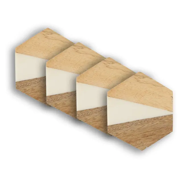 Dainty Home Wood And Resin Designed 4" Hexagon Coaster Set Of 4