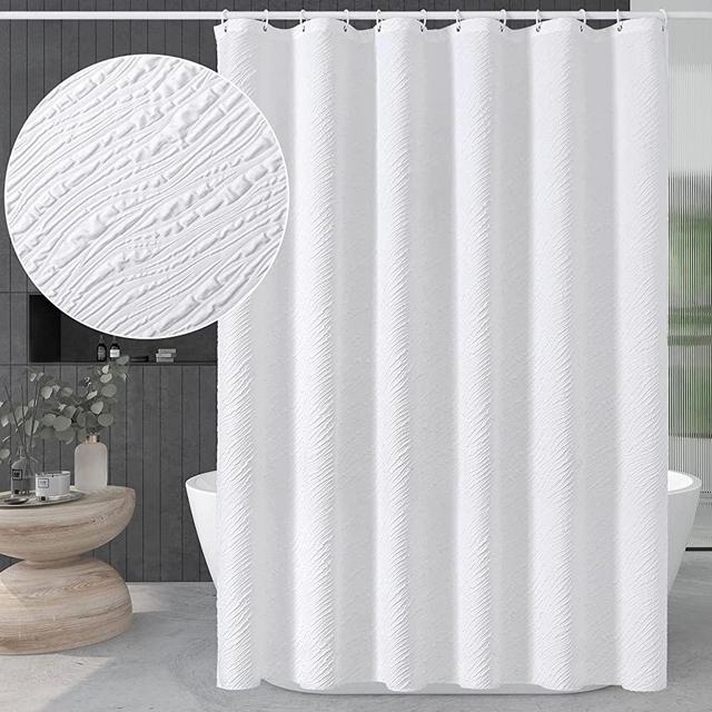 MitoVilla White Modern Fabric Shower Curtain, Farmhouse Waves Cloth Shower Curtains for Neutral Hotel Bathroom Decor, 3D Geometric Embossed Textured, Durable & Wrinkle Resistant, 72 x 72